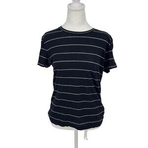 Vince Women’s Navy Stripe Short Sleeve Tee Shirt Size M Made in Peru